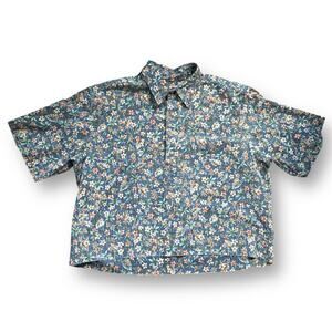 Vintage Reyn Spooner Hawaiian Shirt Blue Floral Custom Cropped Short Sleeve